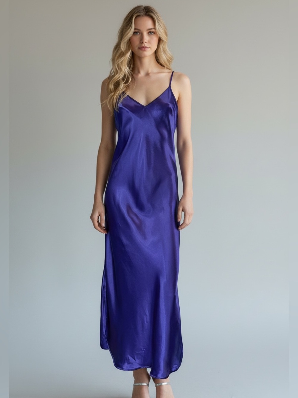 Vintage 1990s Y2K Purple Satin Slip Dress | Bias Cut Maxi Dress | S